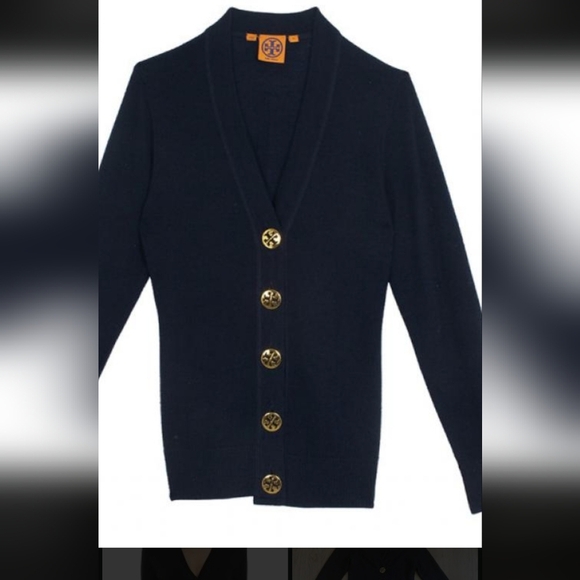 Tory Burch Dark Blue‎ Cardigan with Gold Buttons - Picture 6 of 9